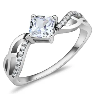 High polished (no plating) Stainless Steel Ring with AAA Grade CZ in Clear for Women Style DA101