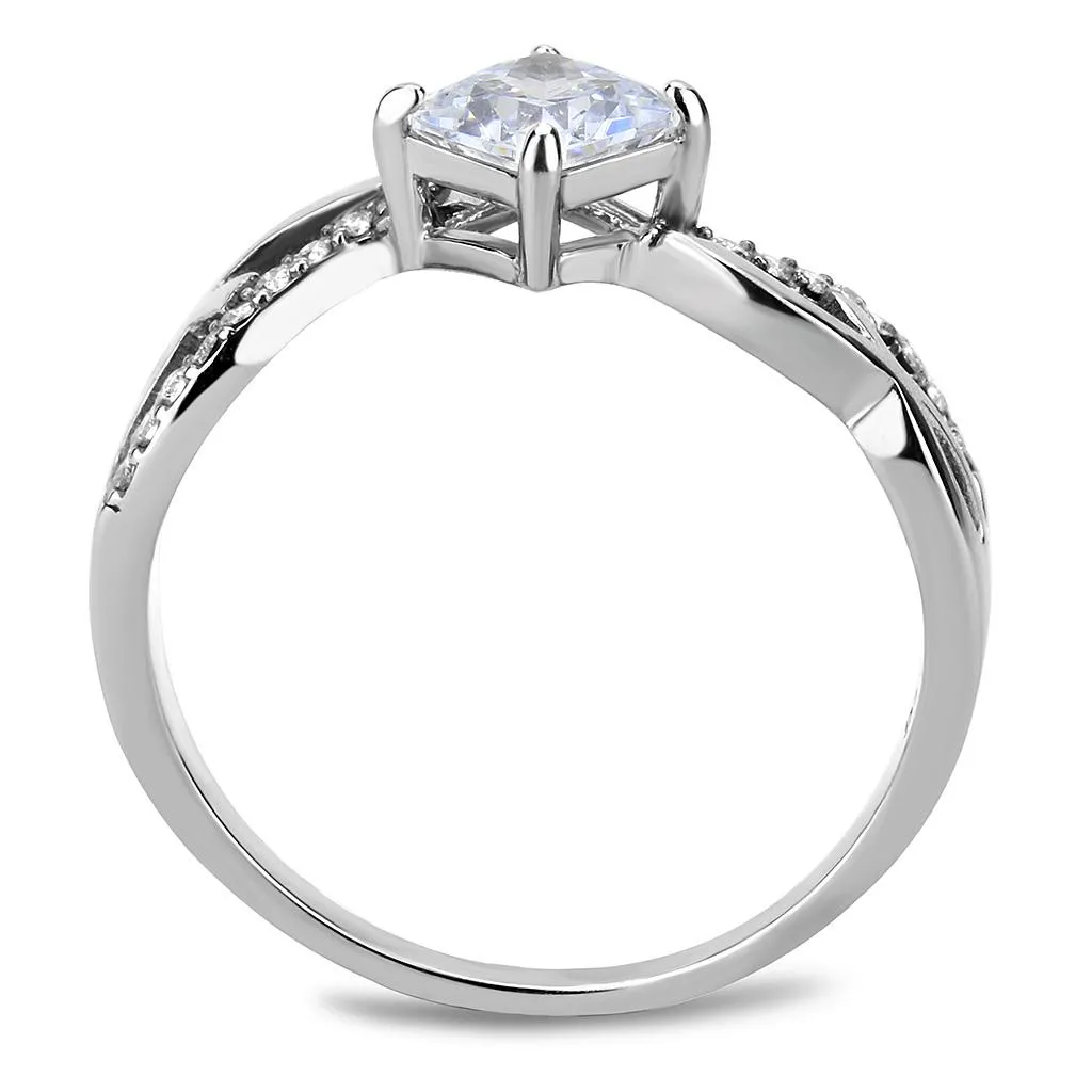 High polished (no plating) Stainless Steel Ring with AAA Grade CZ in Clear for Women Style DA101