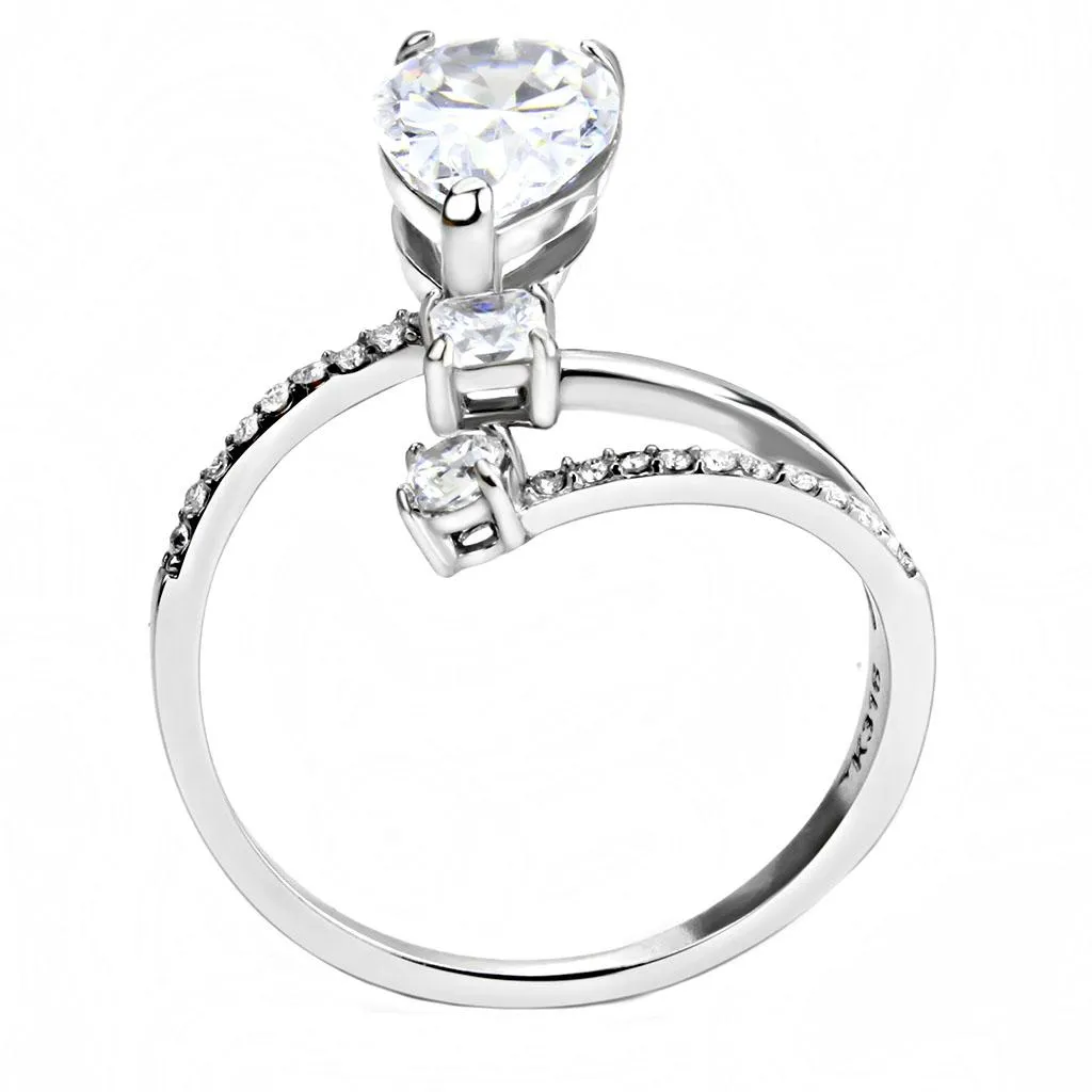 High polished (no plating) Stainless Steel Ring with AAA Grade CZ in Clear for Women Style DA130