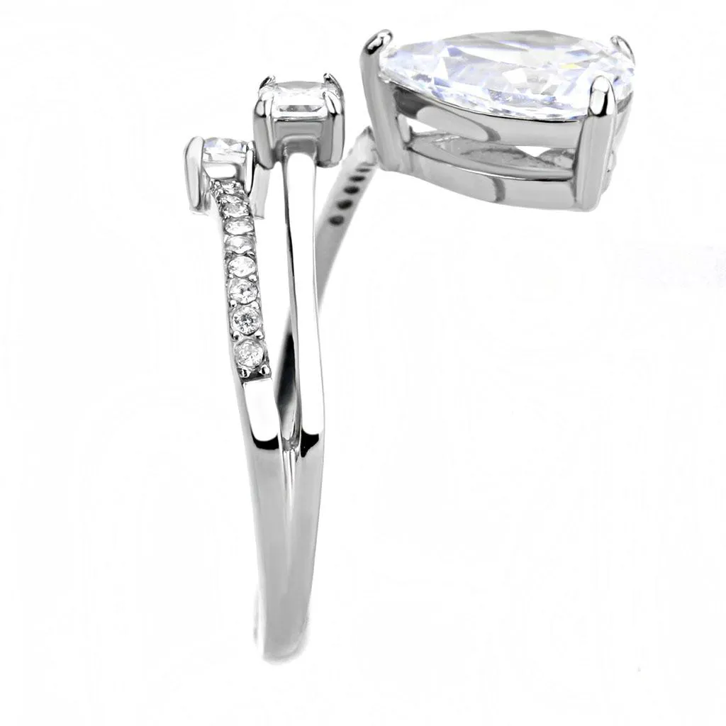 High polished (no plating) Stainless Steel Ring with AAA Grade CZ in Clear for Women Style DA130