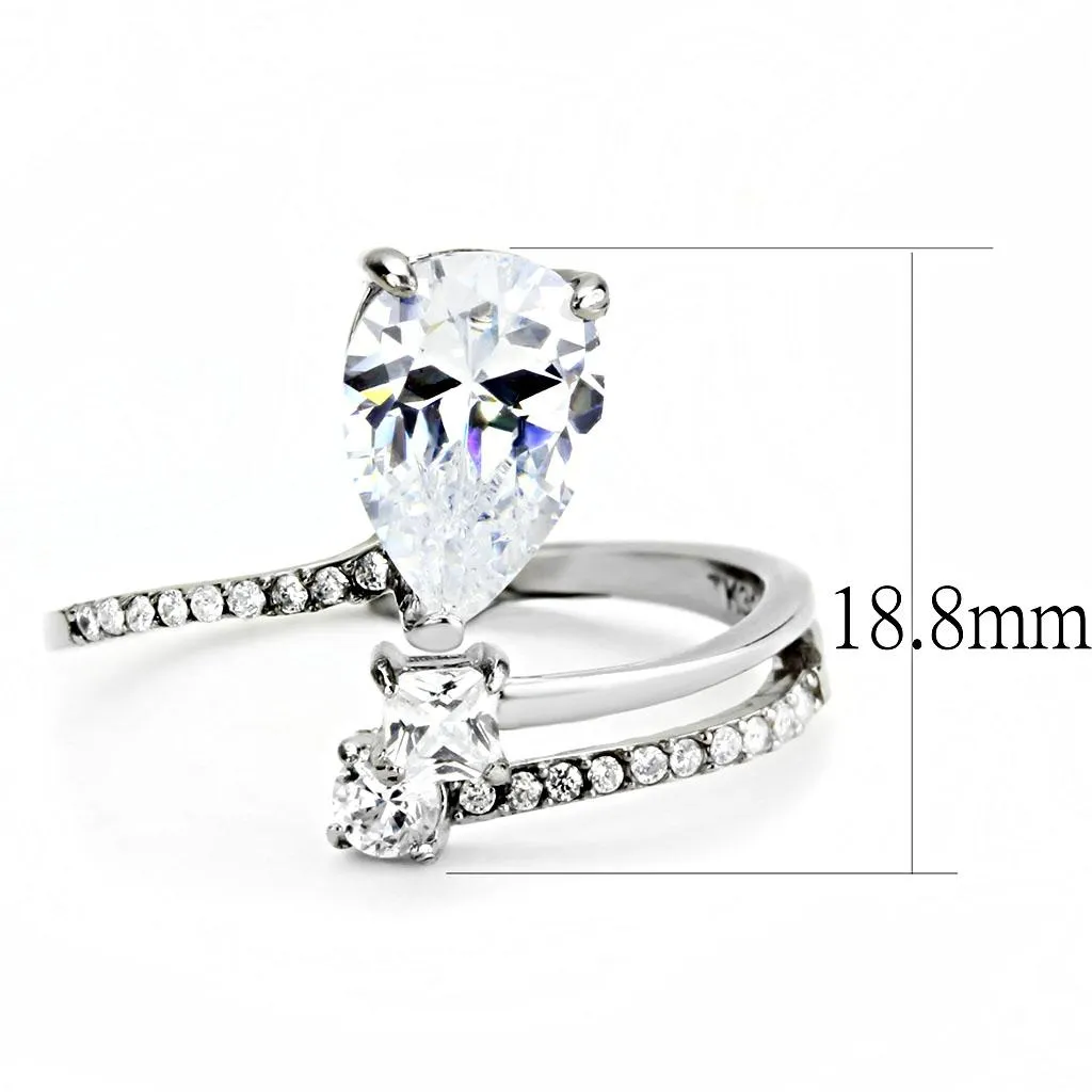 High polished (no plating) Stainless Steel Ring with AAA Grade CZ in Clear for Women Style DA130