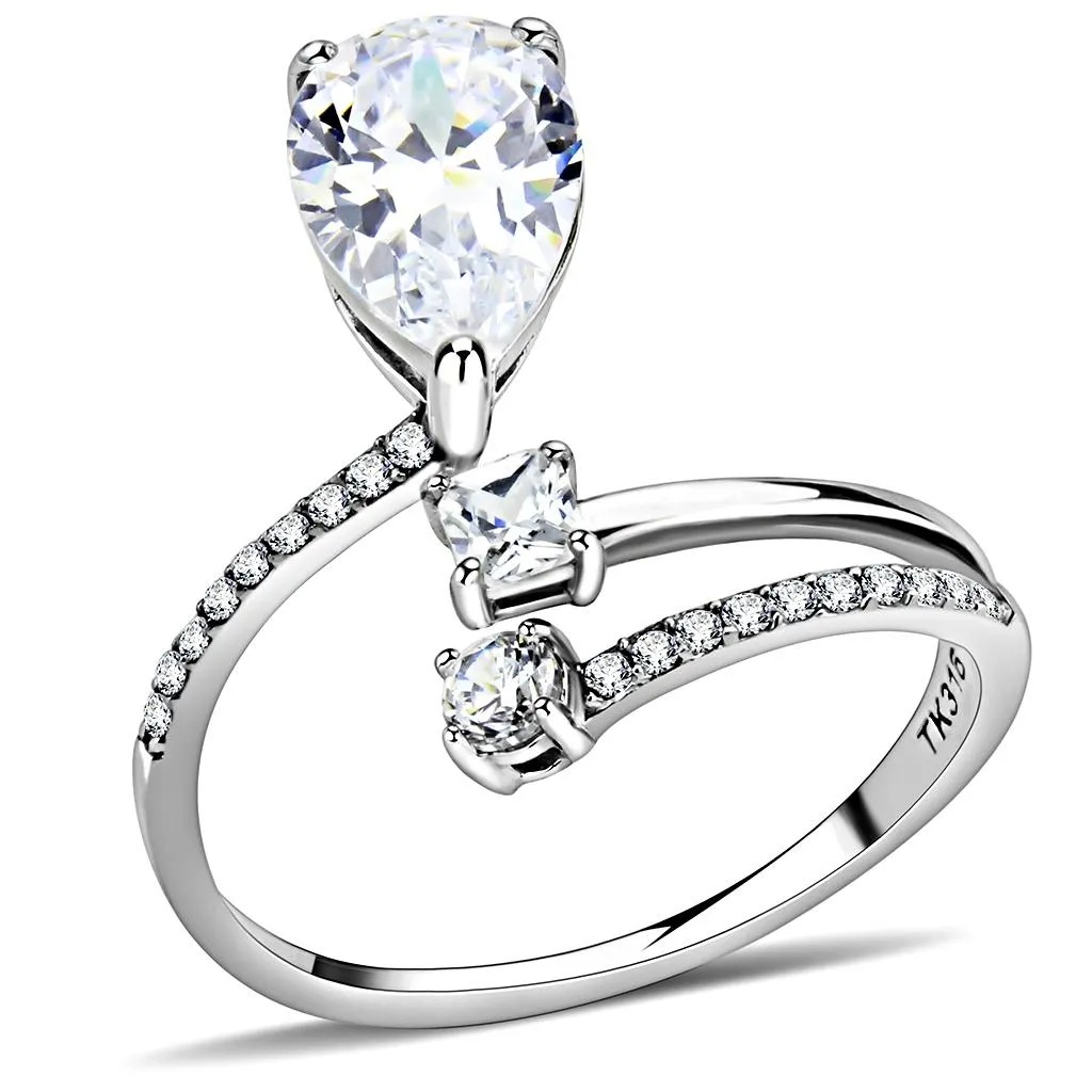 High polished (no plating) Stainless Steel Ring with AAA Grade CZ in Clear for Women Style DA130