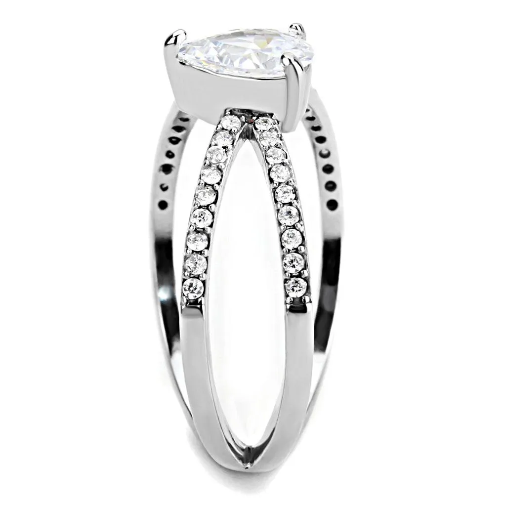 High polished (no plating) Stainless Steel Ring with AAA Grade CZ in Clear for Women Style DA135