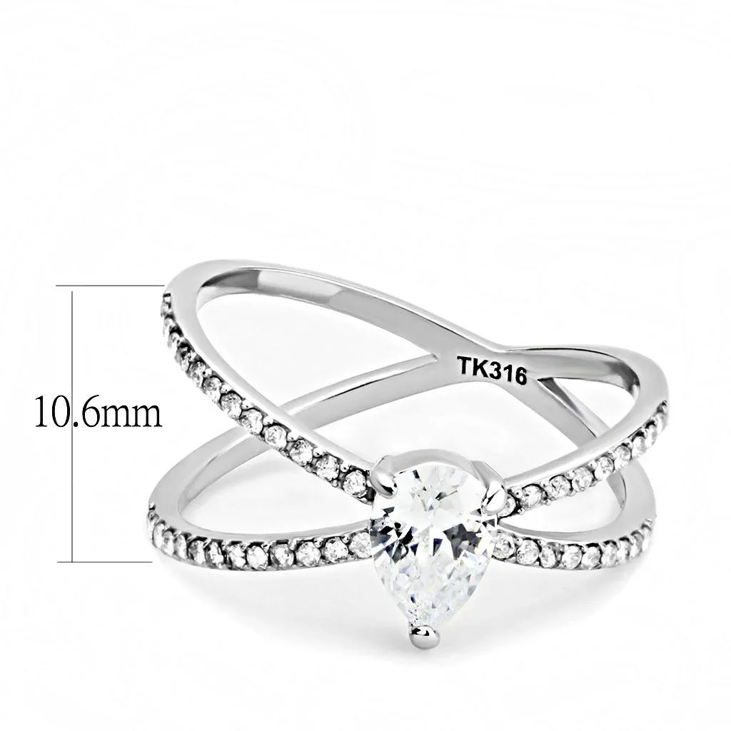 High polished (no plating) Stainless Steel Ring with AAA Grade CZ in Clear for Women Style DA135