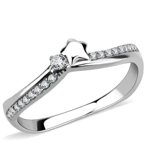 High polished (no plating) Stainless Steel Ring with AAA Grade CZ in Clear for Women Style DA236