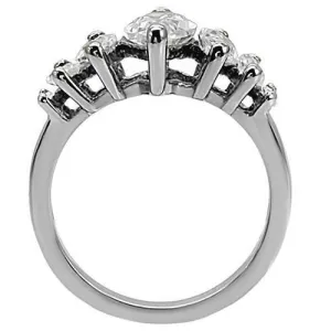 High polished (no plating) Stainless Steel Ring with AAA Grade CZ in Clear for Women Style TK006