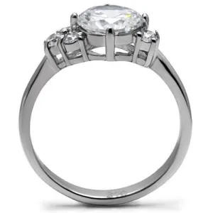 High polished (no plating) Stainless Steel Ring with AAA Grade CZ in Clear for Women Style TK062