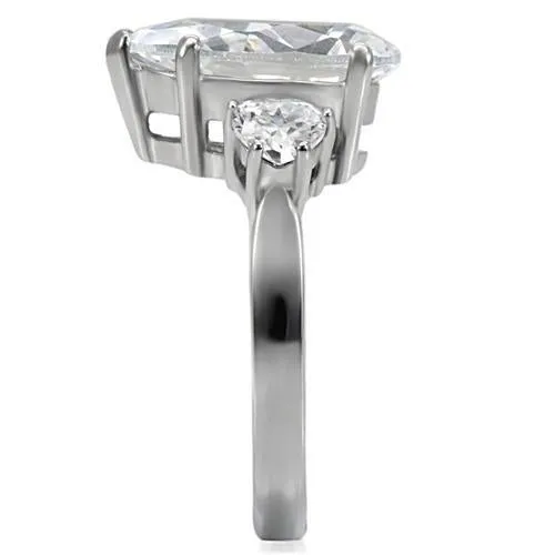 High polished (no plating) Stainless Steel Ring with AAA Grade CZ in Clear for Women Style TK076