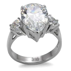 High polished (no plating) Stainless Steel Ring with AAA Grade CZ in Clear for Women Style TK076