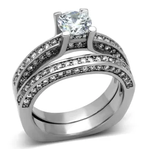 High polished (no plating) Stainless Steel Ring with AAA Grade CZ in Clear for Women Style TK1175