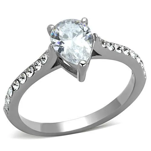 High polished (no plating) Stainless Steel Ring with AAA Grade CZ in Clear for Women Style TK1337