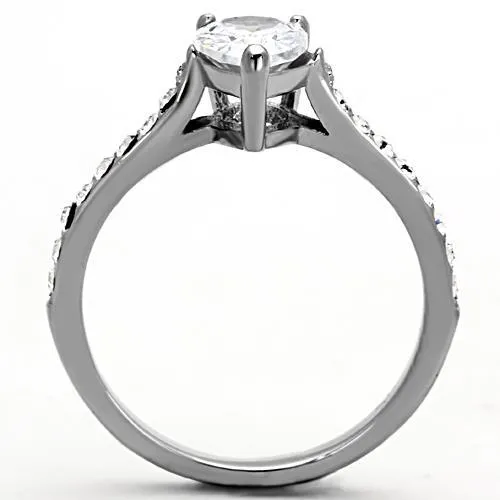 High polished (no plating) Stainless Steel Ring with AAA Grade CZ in Clear for Women Style TK1337