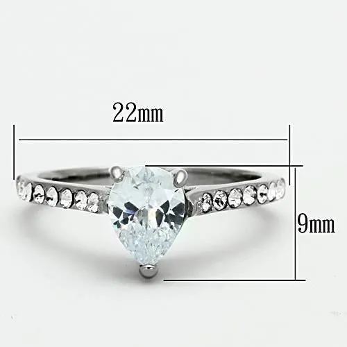 High polished (no plating) Stainless Steel Ring with AAA Grade CZ in Clear for Women Style TK1337