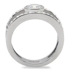 High polished (no plating) Stainless Steel Ring with AAA Grade CZ in Clear for Women Style TK171