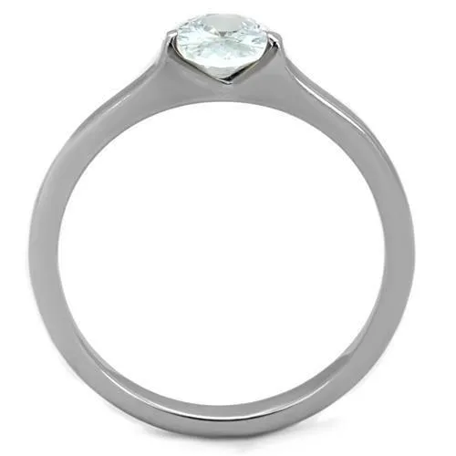 High polished (no plating) Stainless Steel Ring with AAA Grade CZ in Clear for Women Style TK1762