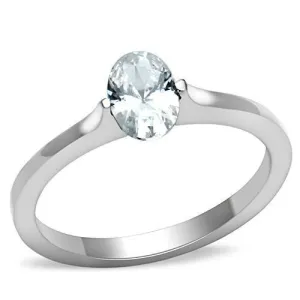 High polished (no plating) Stainless Steel Ring with AAA Grade CZ in Clear for Women Style TK1762