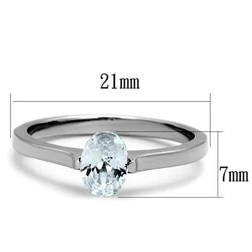 High polished (no plating) Stainless Steel Ring with AAA Grade CZ in Clear for Women Style TK1762