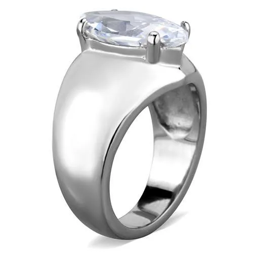 High polished (no plating) Stainless Steel Ring with AAA Grade CZ in Clear for Women Style TK1774