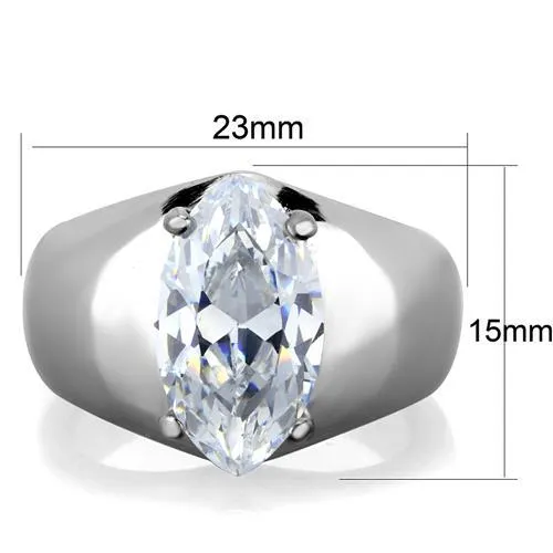 High polished (no plating) Stainless Steel Ring with AAA Grade CZ in Clear for Women Style TK1774