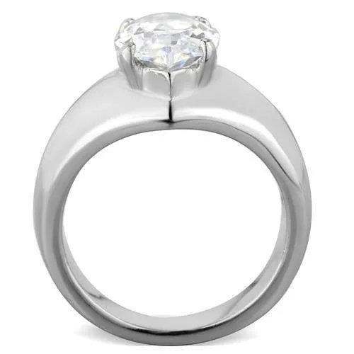 High polished (no plating) Stainless Steel Ring with AAA Grade CZ in Clear for Women Style TK1774