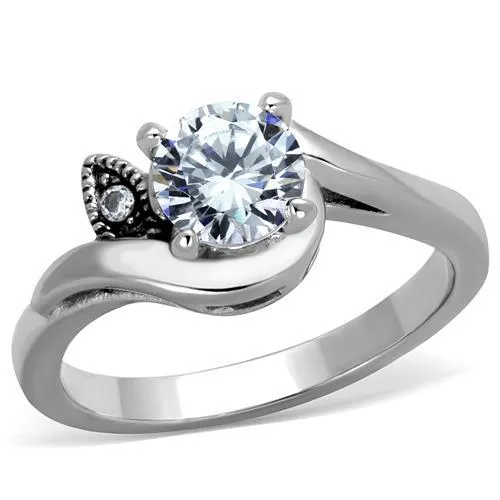 High polished (no plating) Stainless Steel Ring with AAA Grade CZ in Clear for Women Style TK1776