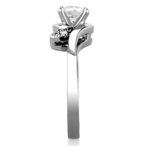 High polished (no plating) Stainless Steel Ring with AAA Grade CZ in Clear for Women Style TK1776