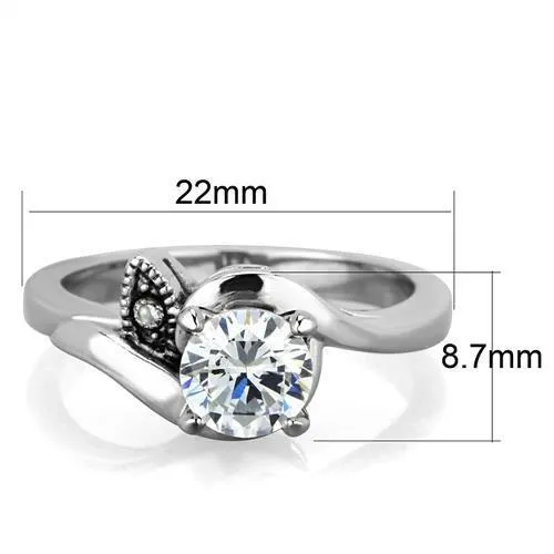 High polished (no plating) Stainless Steel Ring with AAA Grade CZ in Clear for Women Style TK1776