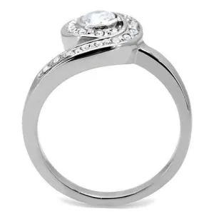 High polished (no plating) Stainless Steel Ring with AAA Grade CZ in Clear for Women Style TK195