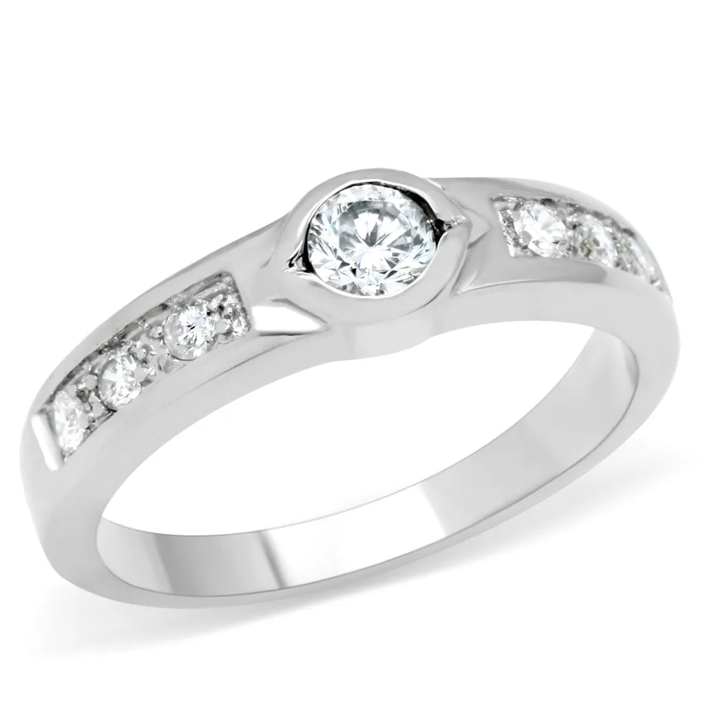 High polished (no plating) Stainless Steel Ring with AAA Grade CZ in Clear for Women Style TK200