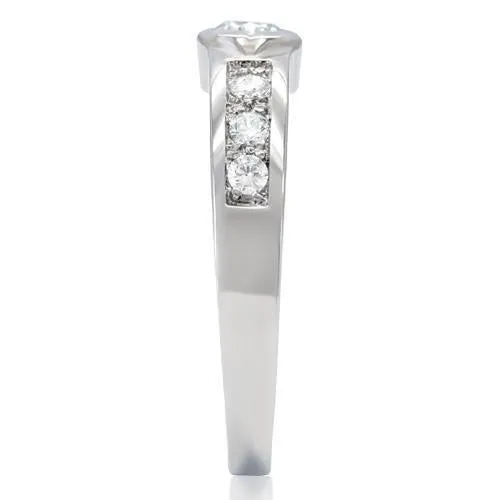 High polished (no plating) Stainless Steel Ring with AAA Grade CZ in Clear for Women Style TK200