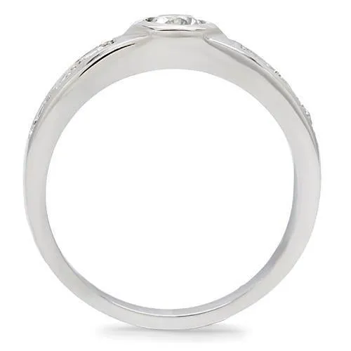 High polished (no plating) Stainless Steel Ring with AAA Grade CZ in Clear for Women Style TK200