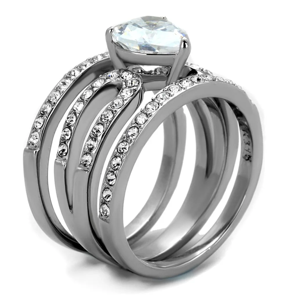 High polished (no plating) Stainless Steel Ring with AAA Grade CZ in Clear for Women Style TK2041