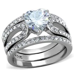 High polished (no plating) Stainless Steel Ring with AAA Grade CZ in Clear for Women Style TK2041