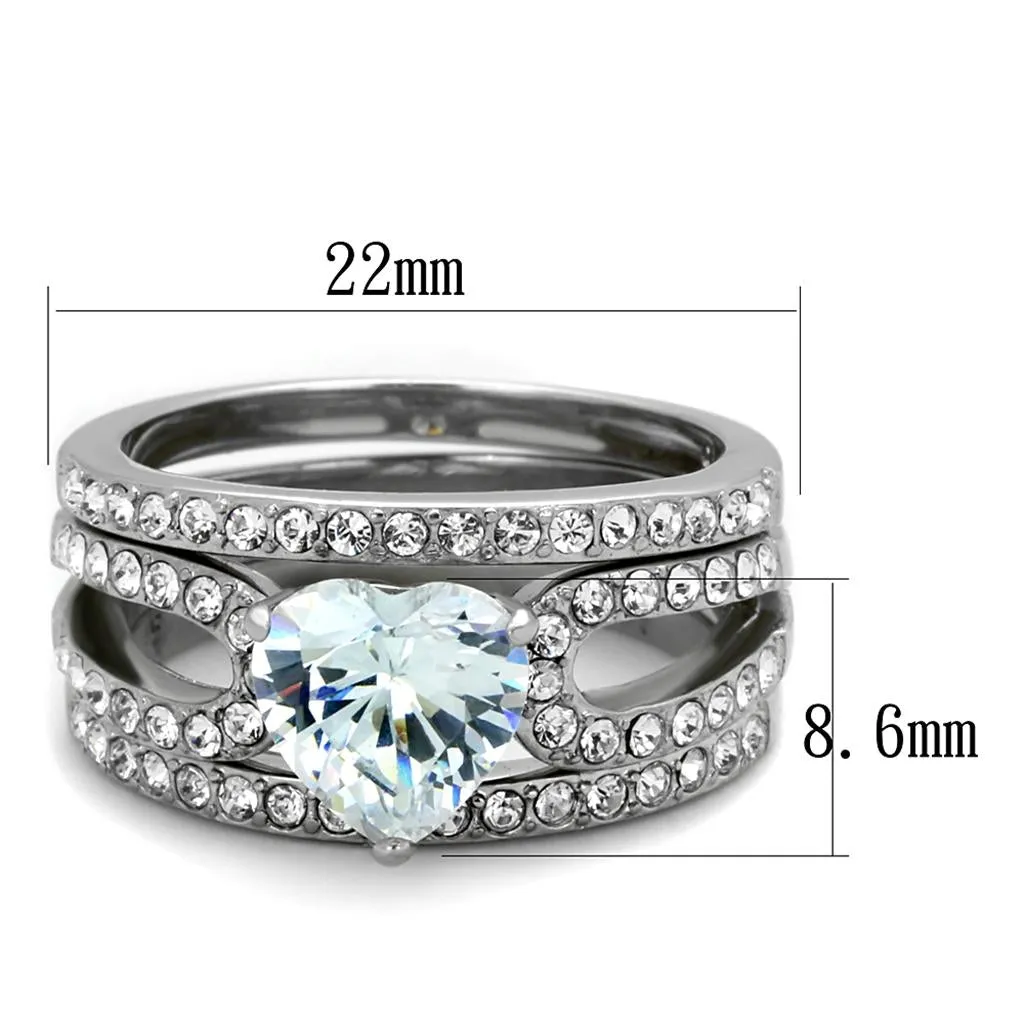 High polished (no plating) Stainless Steel Ring with AAA Grade CZ in Clear for Women Style TK2041