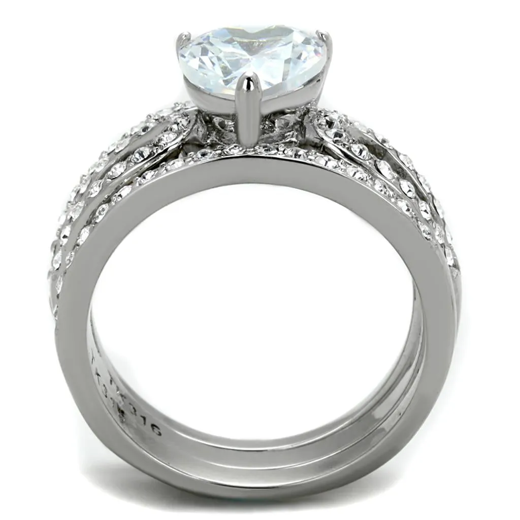 High polished (no plating) Stainless Steel Ring with AAA Grade CZ in Clear for Women Style TK2041