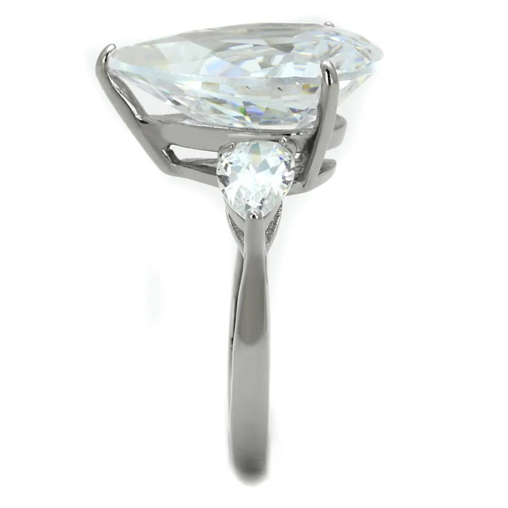 High polished (no plating) Stainless Steel Ring with AAA Grade CZ in Clear for Women Style TK2256