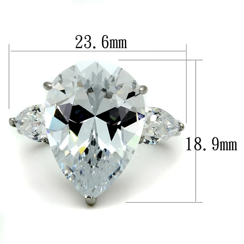 High polished (no plating) Stainless Steel Ring with AAA Grade CZ in Clear for Women Style TK2256