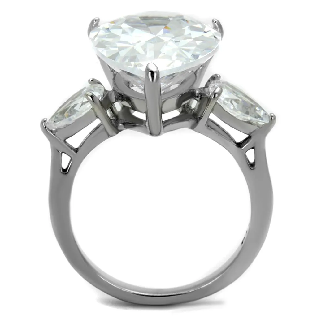 High polished (no plating) Stainless Steel Ring with AAA Grade CZ in Clear for Women Style TK2256