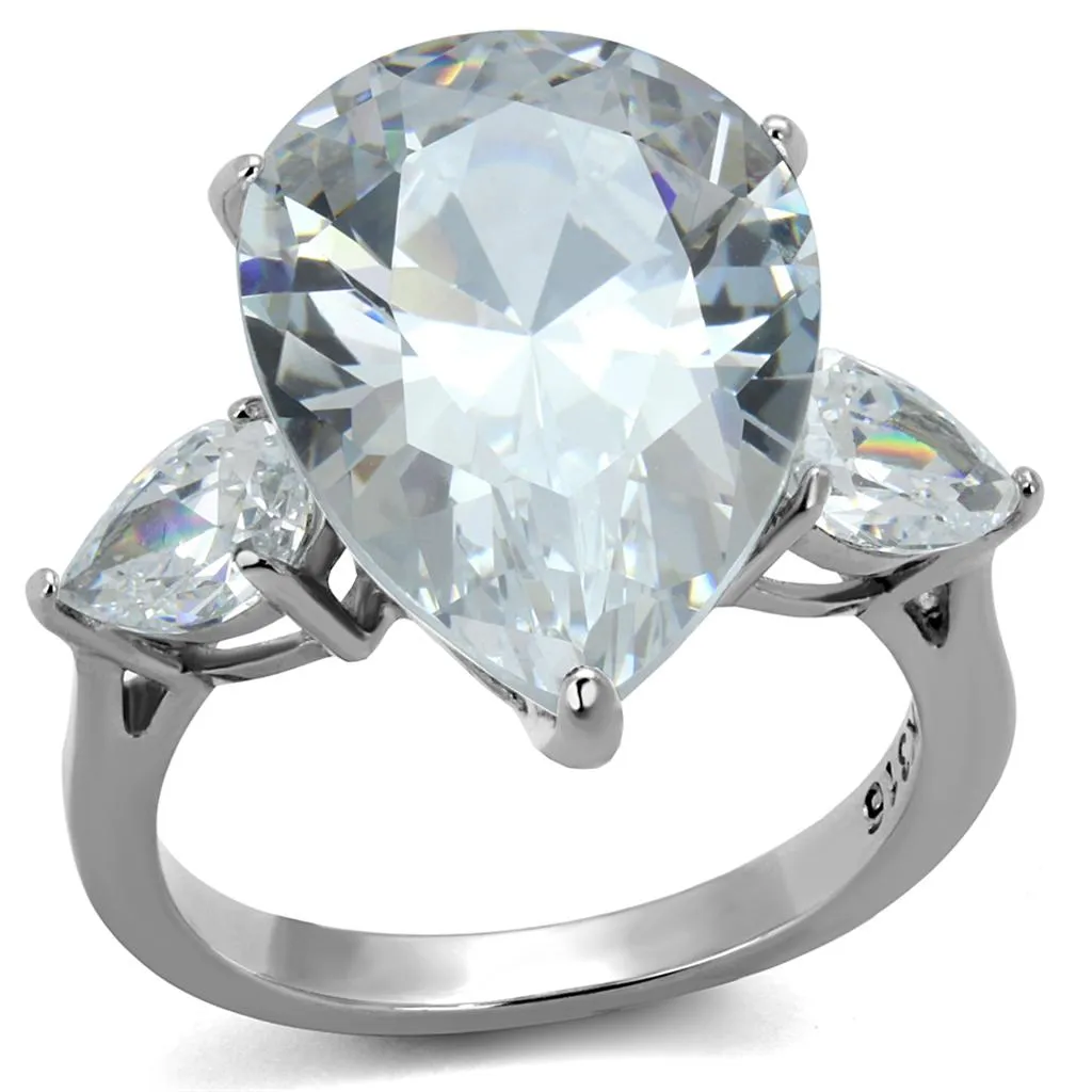 High polished (no plating) Stainless Steel Ring with AAA Grade CZ in Clear for Women Style TK2256