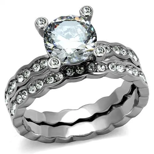 High polished (no plating) Stainless Steel Ring with AAA Grade CZ in Clear for Women Style TK2659