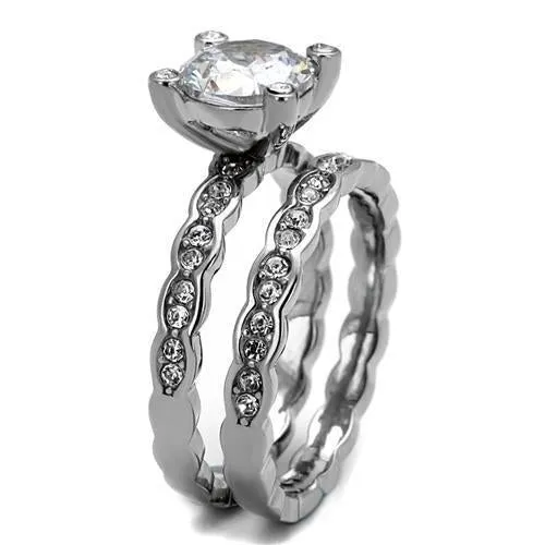 High polished (no plating) Stainless Steel Ring with AAA Grade CZ in Clear for Women Style TK2659