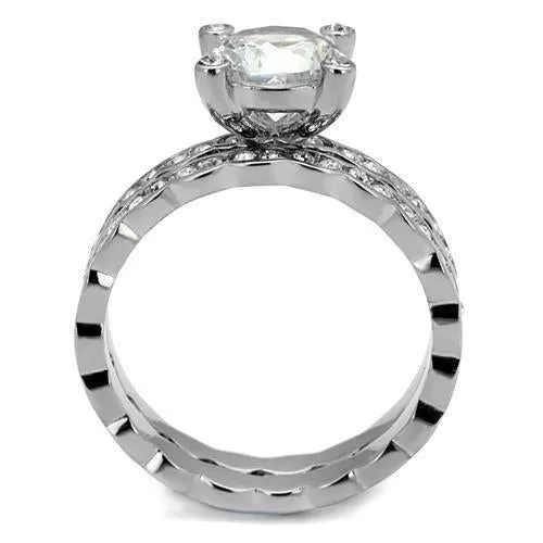 High polished (no plating) Stainless Steel Ring with AAA Grade CZ in Clear for Women Style TK2659