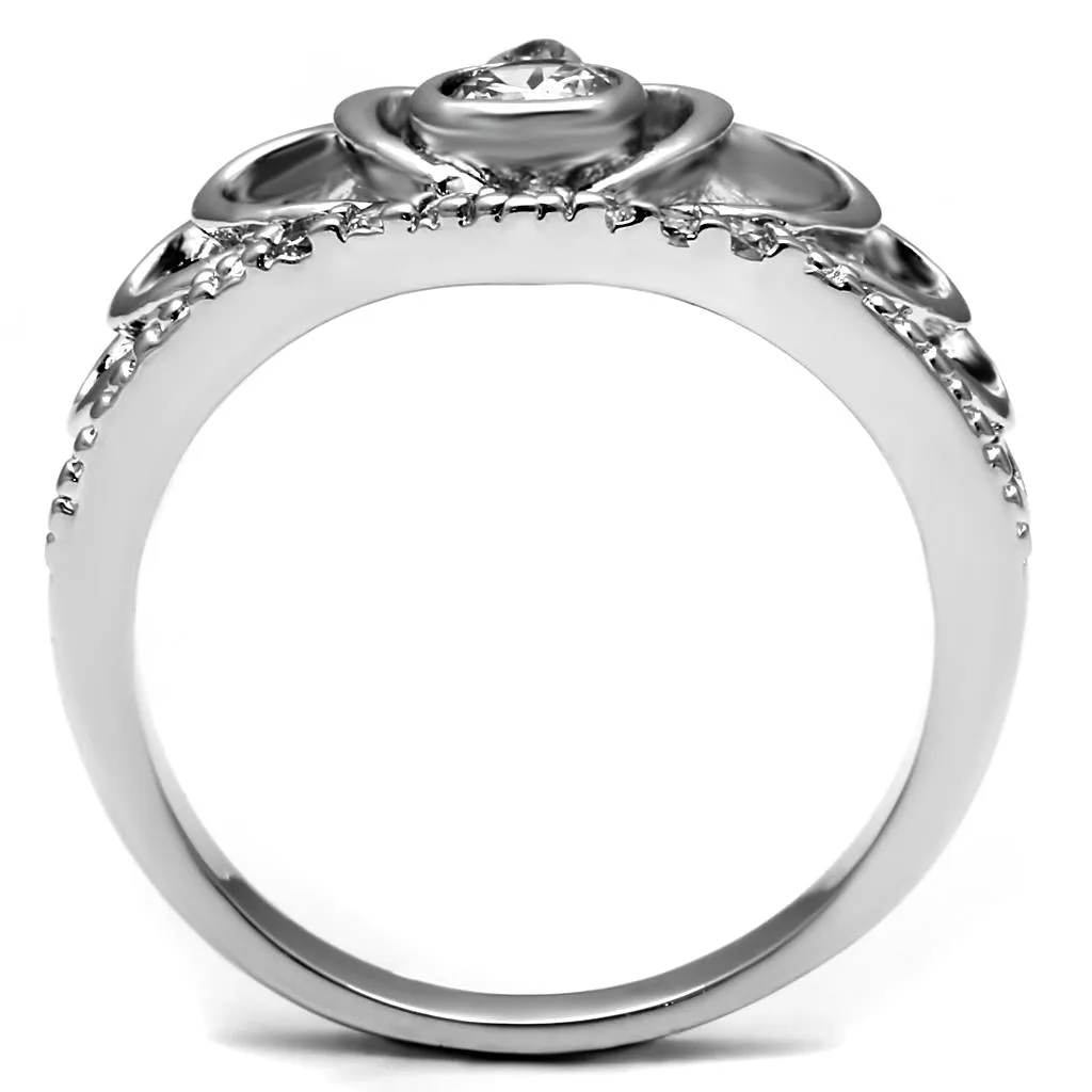 High polished (no plating) Stainless Steel Ring with AAA Grade CZ in Clear for Women Style TK2870