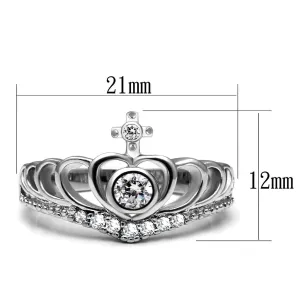 High polished (no plating) Stainless Steel Ring with AAA Grade CZ in Clear for Women Style TK2870