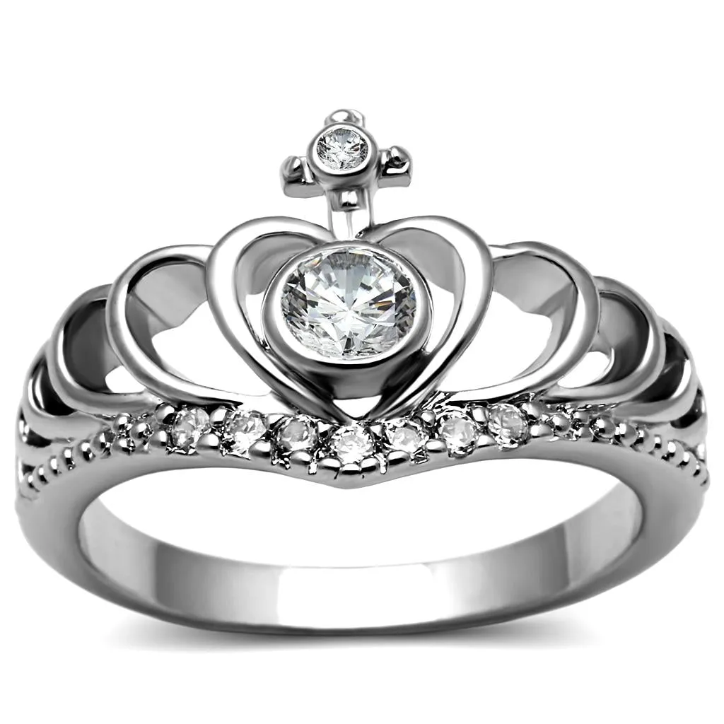 High polished (no plating) Stainless Steel Ring with AAA Grade CZ in Clear for Women Style TK2870