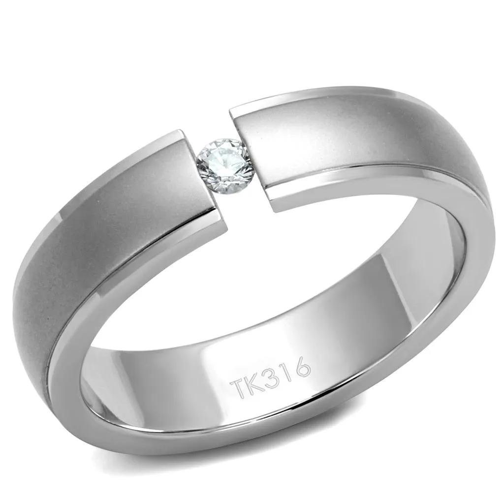 High polished (no plating) Stainless Steel Ring with AAA Grade CZ in Clear for Women Style TK2935