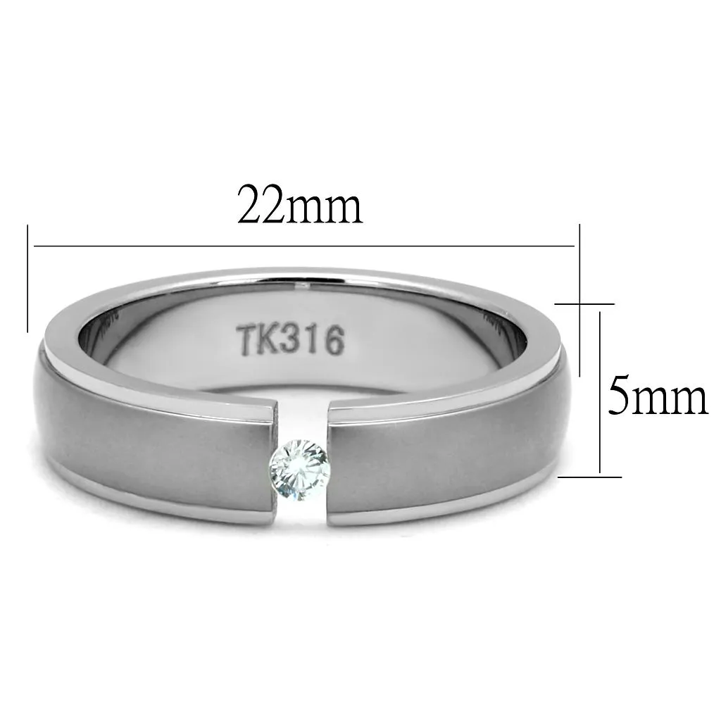 High polished (no plating) Stainless Steel Ring with AAA Grade CZ in Clear for Women Style TK2935