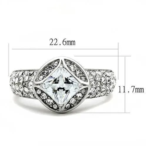 High polished (no plating) Stainless Steel Ring with AAA Grade CZ in Clear for Women Style TK3206