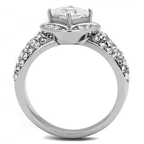 High polished (no plating) Stainless Steel Ring with AAA Grade CZ in Clear for Women Style TK3206