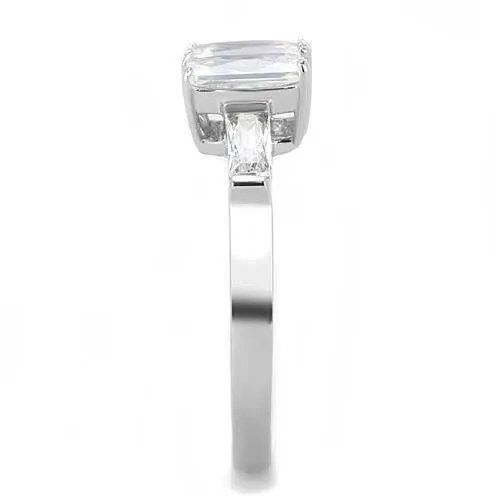 High polished (no plating) Stainless Steel Ring with AAA Grade CZ in Clear for Women Style TK3244